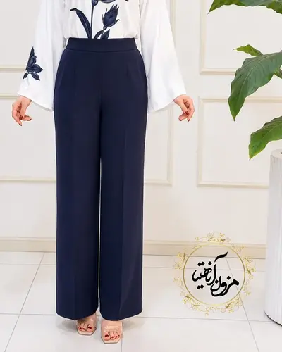 شلوار زنانه سرمه ای طرح نیم بگ ماریسا