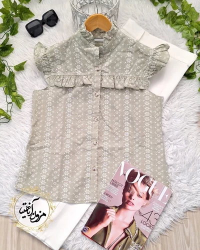 شومیز آستین حلقه سبز سدری طرح ریسه گل سودابه