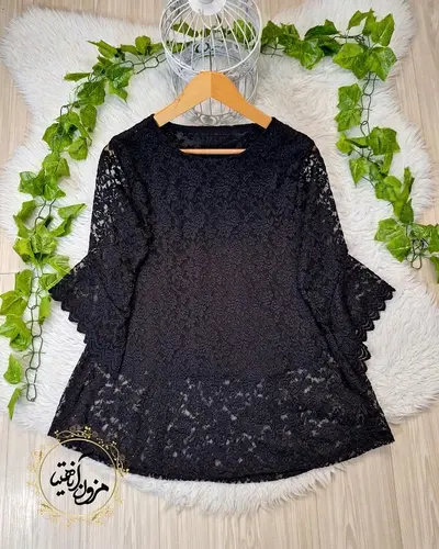 شومیز آستین شمشیری مشکی طرح گیپور زرین جدید