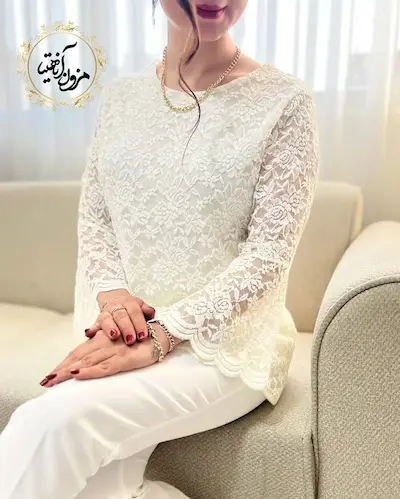 شومیز آستین شمشیری نباتی طرح گیپور زرین