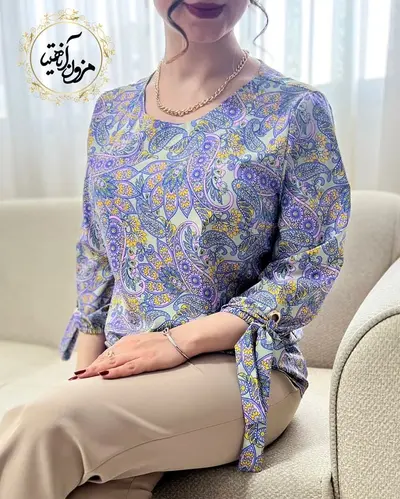 شومیز آستین واشری رنگی طرح بته جقه فرارنگ