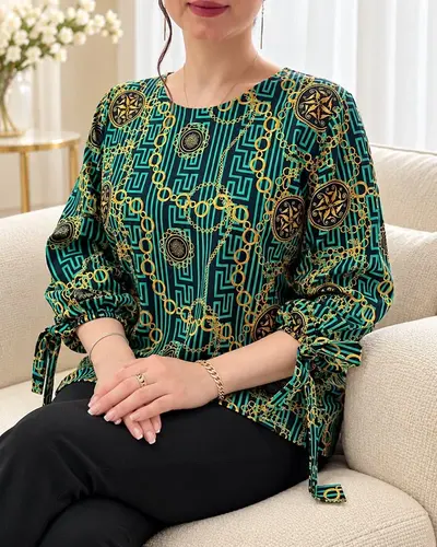 شومیز آستین واشری سبز طرح ورساچه جدید