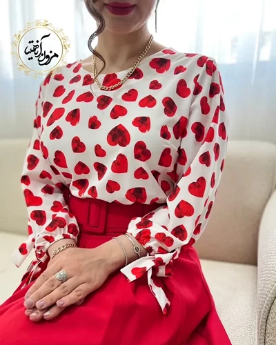 شومیز آستین واشری سفید طرح قلبی لاو سایز-2-تخفیفی
