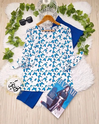 شومیز آستین واشری سفید طرح پروانه کاربنی نیاز سایز-3-تخفیفی