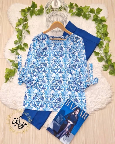 شومیز آستین واشری سفید کاربنی طرح برگ و گلبرگ ملیسا سایز-2-تخفیفی