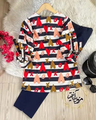 شومیز آستین واشری قلبی xo سایز-XL-تخفیفی