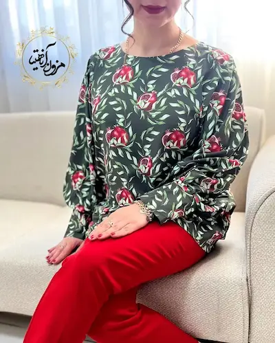 شومیز آستین کیمونو بگ سبز طرح انار پالیز