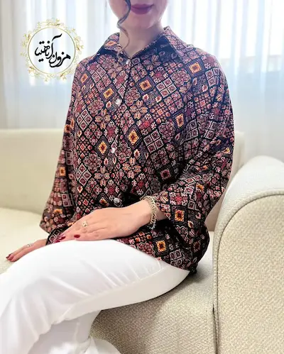 شومیز بیسیک جلو دکمه قهوه ای طرح سنتی لمیا