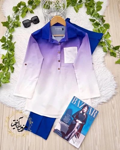 شومیز جلو بسته بنفش سفید طرح ایتالیایی سایز-1-تخفیفی