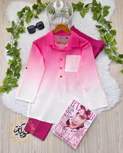 شومیز جلو بسته صورتی سفید طرح ایتالیایی سایز-3-تخفیفی