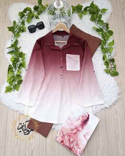 شومیز جلو بسته قهوه ای سفید طرح ایتالیایی سایز-4-تخفیفی