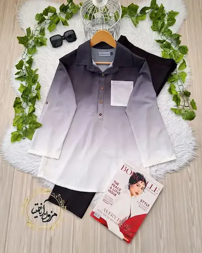 شومیز جلو بسته مشکی سفید طرح ایتالیایی نمونه