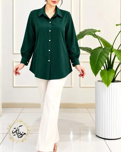 شومیز جلو دکمه الیزه سبز طرح ریحان