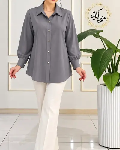 شومیز جلو دکمه الیزه طوسی طرح ریحان