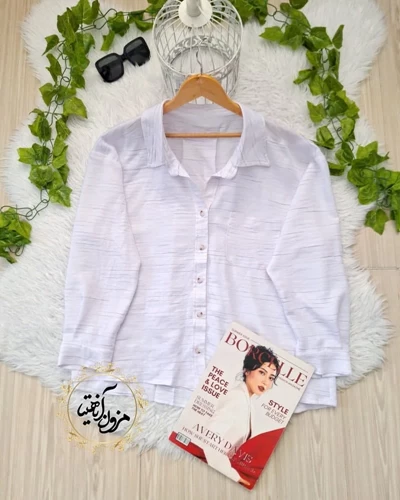 شومیز جلو دکمه تک جیب سفید طرح ستایش