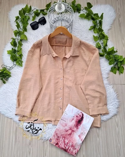 شومیز جلو دکمه تک جیب نسکافه ای طرح ستایش