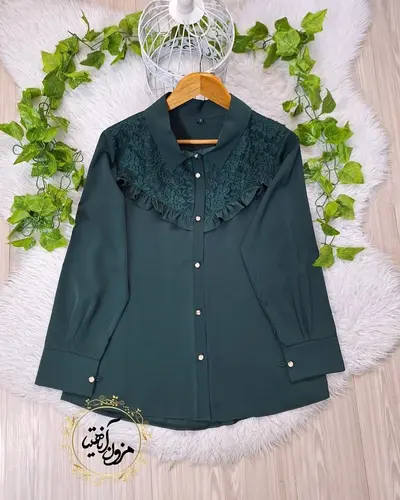 شومیز جلو دکمه گیپوری چین دار تخفیفی