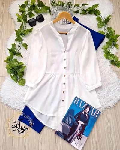 شومیز جلو دکمه سفید طرح پایین چین گلناز سایز-4-تخفیفی