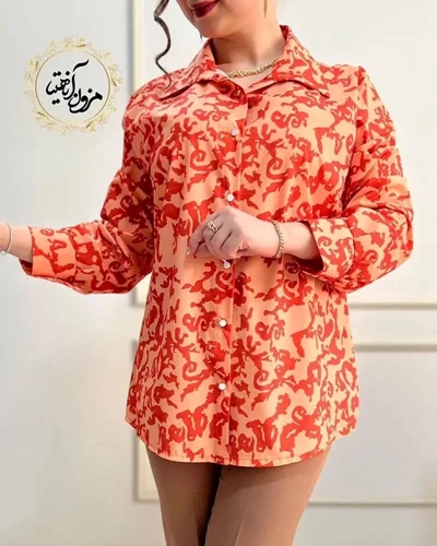 شومیز جلو دکمه نارنجی طرح توسکا سایز-1-تخفیفی