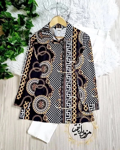 شومیز جلو دکمه ورساچه توپی مشکی سایز-4-تخفیفی