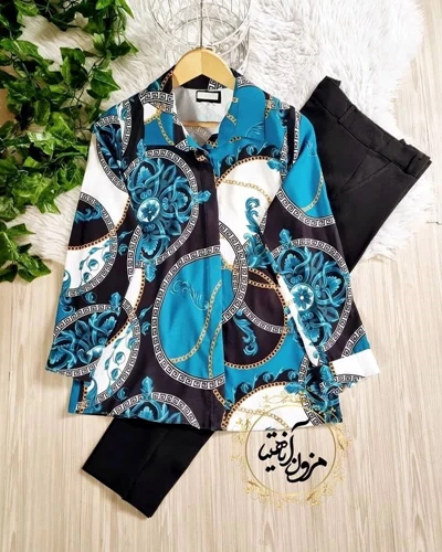 شومیز جلو دکمه ورساچه سلطنتی سبز آبی سایز-2-تخفیفی