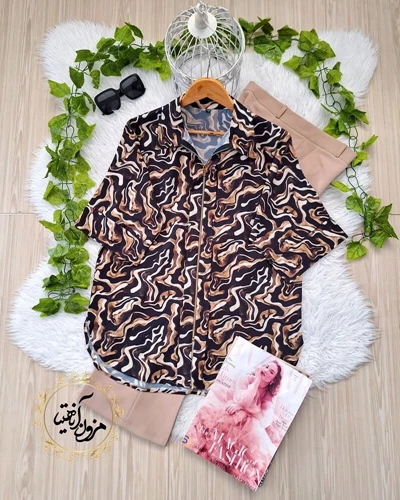 شومیز جلو زیپ دار مشکی نسکافه ای طرح چریکی ثنا