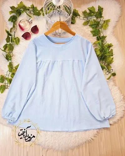 شومیز جلو چین آبی پاستیلی طرح عروسکی 