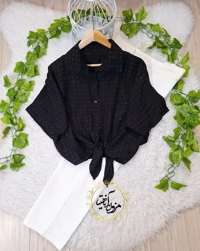 شومیز جلو گره ای مشکی طرح نگینی