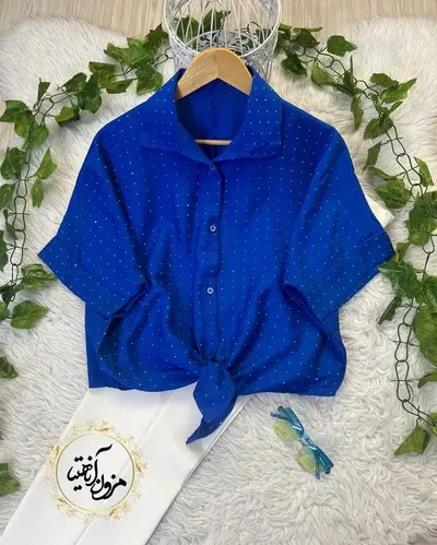 شومیز جلو گره ای کاربنی طرح نگینی