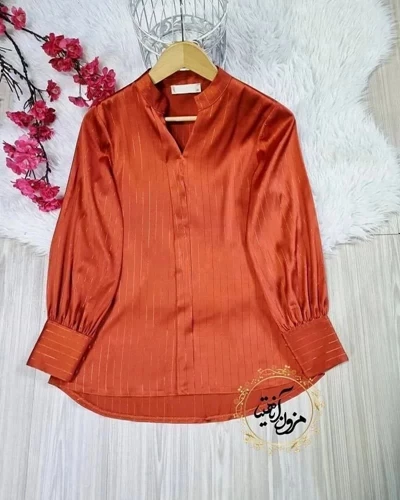 شومیز مجلسی آجری طرح ساتن آرمانی سایز-40-تخفیفی