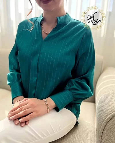 شومیز مجلسی سبز زمردی طرح ساتن آرمانی سایز-42-تخفیفی