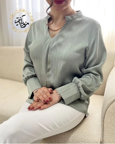 شومیز مجلسی سبز سدری طرح ساتن آرمانی جدید