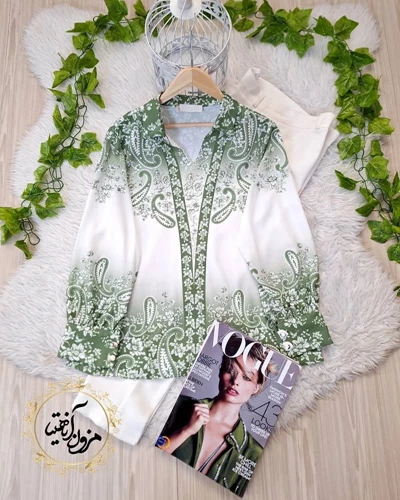 شومیز مجلسی سفید سبز طرح سنتی آرشیدا