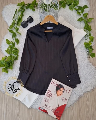 شومیز مجلسی مشکی طرح ساتن آرمانی جدید سایز-2-تخفیفی