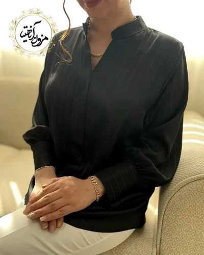 شومیز مجلسی مشکی طرح ساتن آرمانی سایز-44-تخفیفی