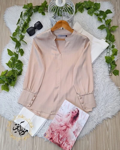 شومیز مجلسی نسکافه ای روشن طرح ساتن آرمانی جدید سایز-3-تخفیفی