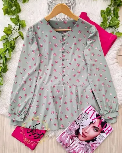 شومیز مجلسی پایین کلوش سبز طرح گیلدا سایز-2-تخفیفی