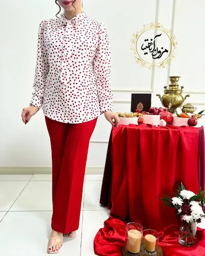 شلوار زنانه قرمز طرح دمپا لعیا