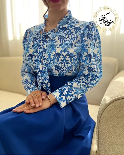 شومیز یقه کراواتی سفید طرح سنتی کاربنی نیکی