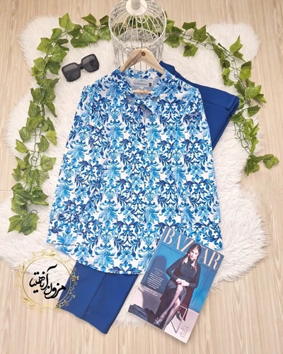 شومیز یقه کراواتی سفید طرح سنتی کاربنی نیکی