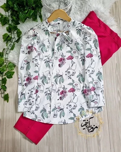 شومیز یقه کراواتی سفید طرح نیم رخ چهره مارینا سایز-5-تخفیفی