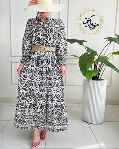 پیراهن ساحلی سفید مشکی طرح مصری راما