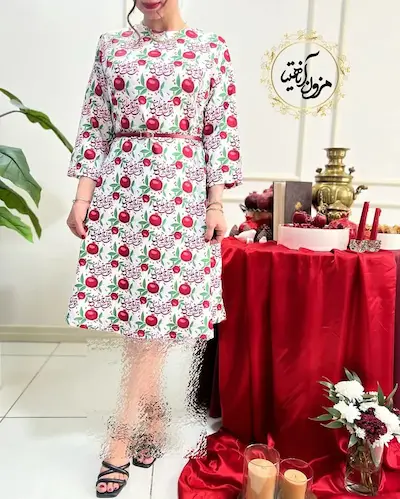 پیراهن مجلسی سفید طرح انار شب یلدا