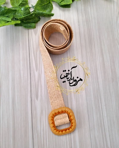 کمربند حصیری کشی نسکافه ای طرح سگک مربعی رونیسا