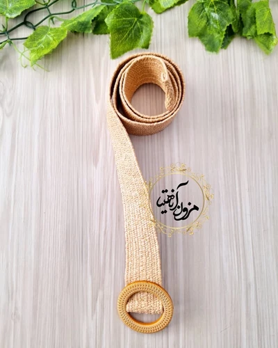 کمربند حصیری کشی نسکافه ای طرح سگک گرد حصیری نورهان