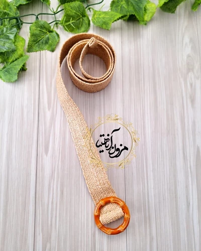 کمربند حصیری کشی نسکافه ای طرح سگک گرد مصری پانیا
