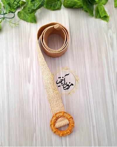 کمربند حصیری کشی نسکافه ای طرح سگک گرد هلالی آیتک