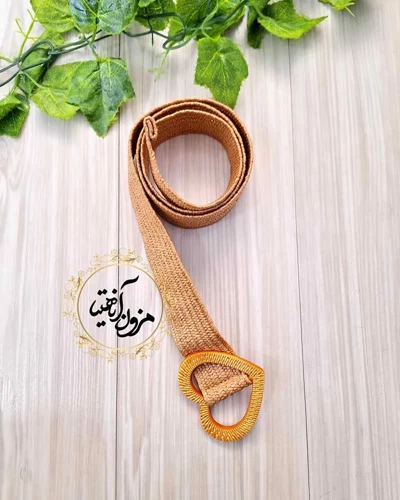 کمربند حصیری کشی کاراملی طرح سگک قلبی پناه