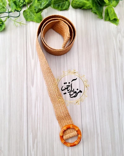 کمربند حصیری کشی کاراملی طرح سگک گرد مصری پانیا